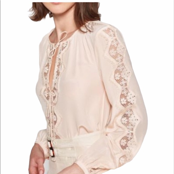 Joie Bernabas Lace Trim Blouse 100% Silk Large - Picture 2 of 9